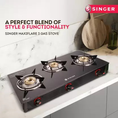 Singer Maxiflare 3 GS Glass Manual Gas Stove  (3 Burners) Singer Maxiflare 3 GS Glass Manual Gas Stove  (3 Burners)